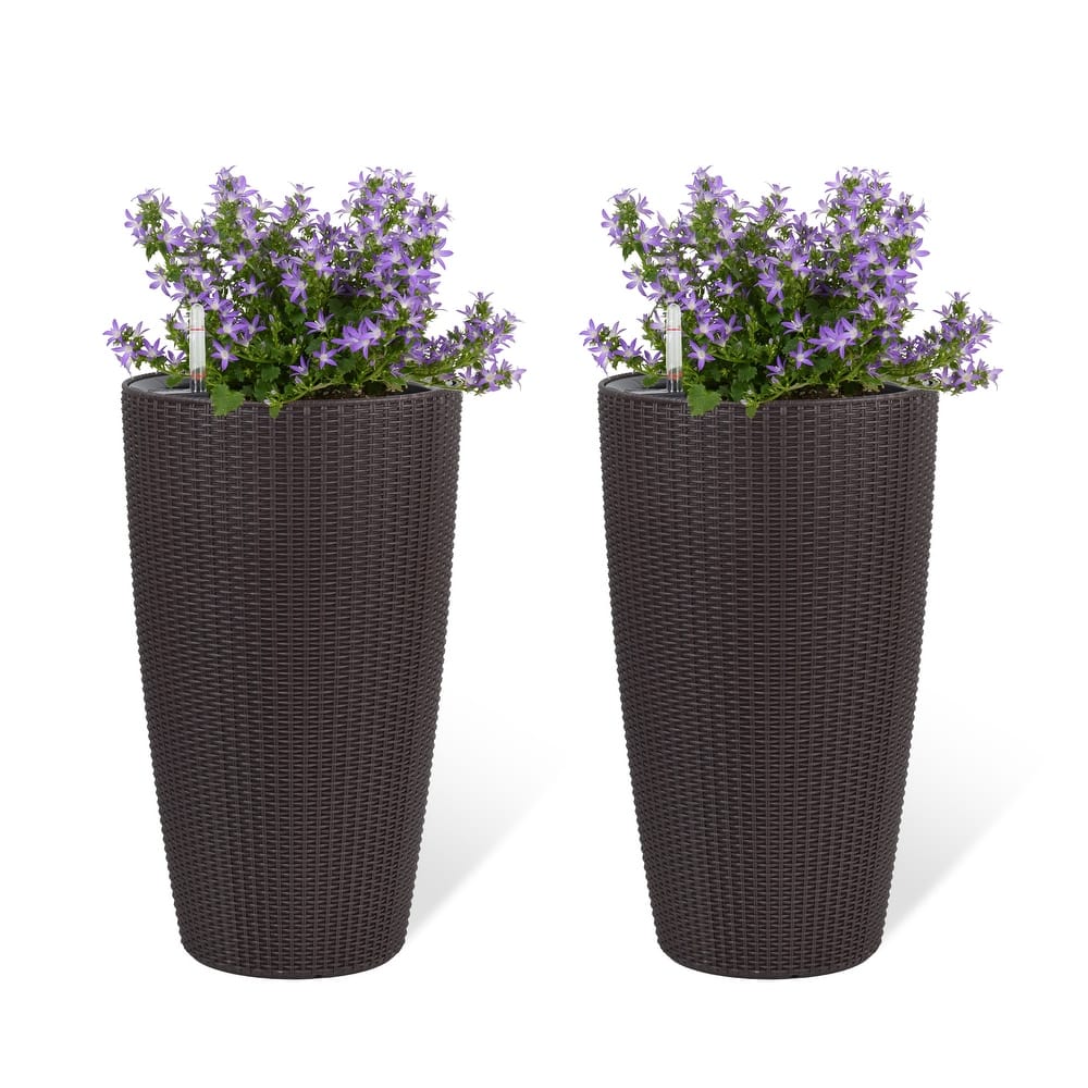 Set of 2 Tall Planters Large Planters with Water Level Monitor Inner Bucket, Automatic Watering, Flower Plant Pots( 22 inch )