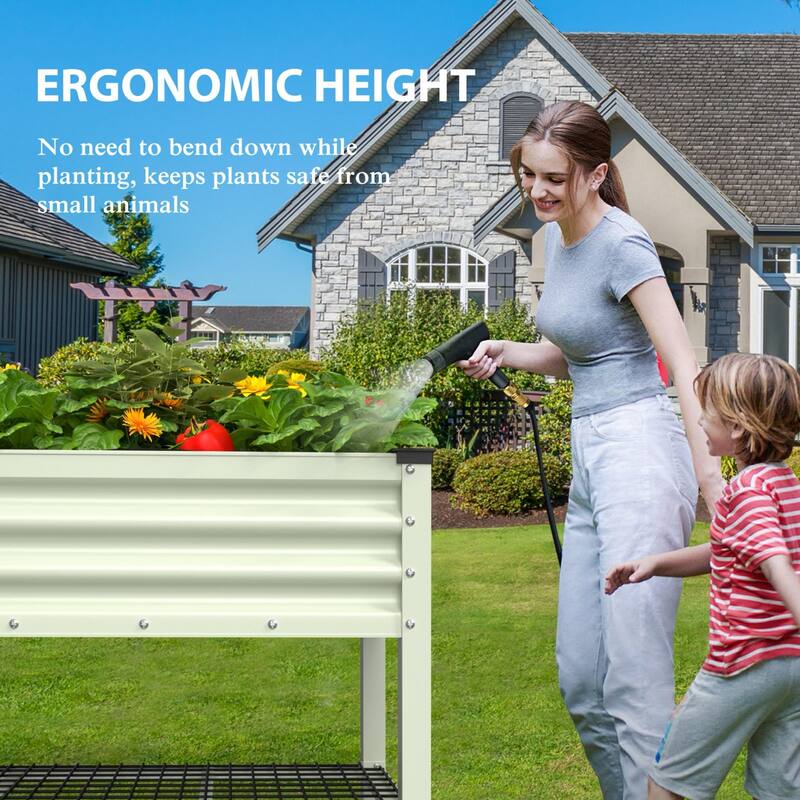 VEIKOUS 7.8 Cu.ft Galvanized Steel Raised Garden Bed, Large Outdoor Planter Box with Drainage Holes, Wheels