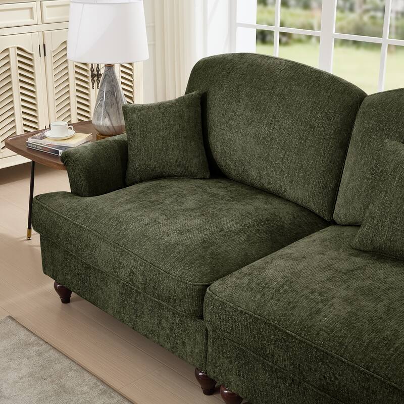 GDFStudio - Elegant Mid-Century Chenille 2-Seater 76.4" L-Shaped Modular Loveseat Sofa with Ottoman