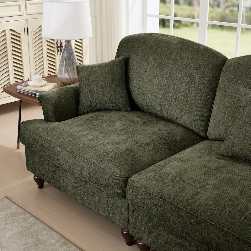 Mid-Century 2-Seat Sofa Couch with Flared Arms & Removable Ruffled Skirts, Retro Chenille Upholstered Loveseat for Living Room