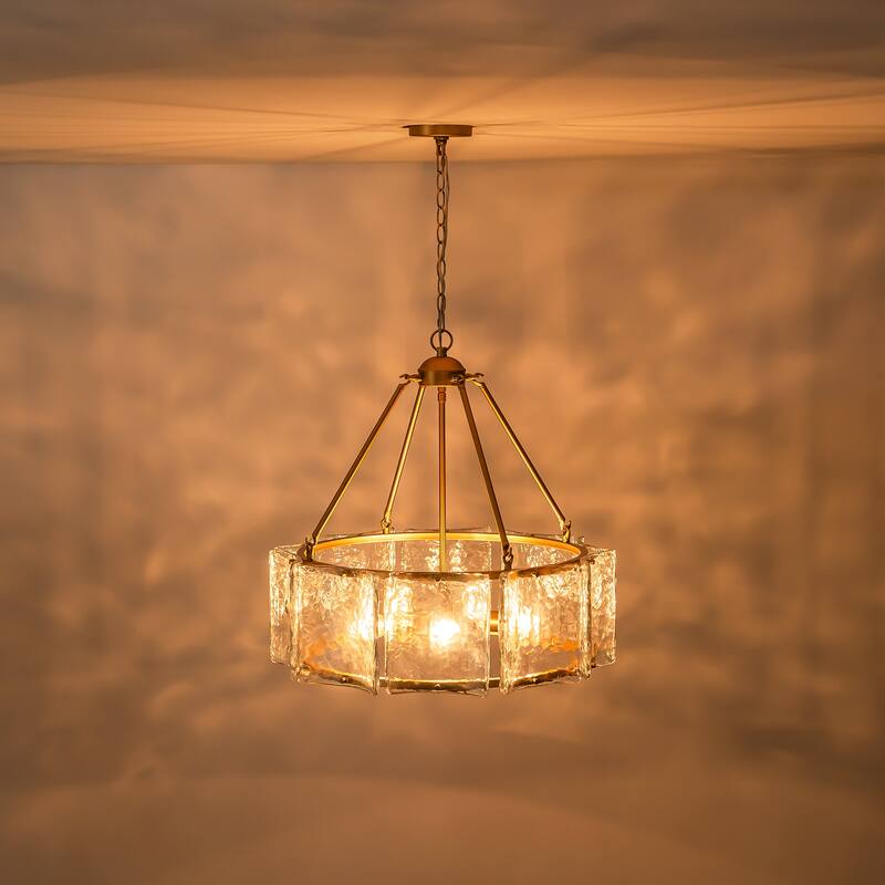 5-Light Modern Gold Drum Glass Chandelier 26.3 in. Pendant Island Lighting - 26.3 in. W x 25.1 in. H
