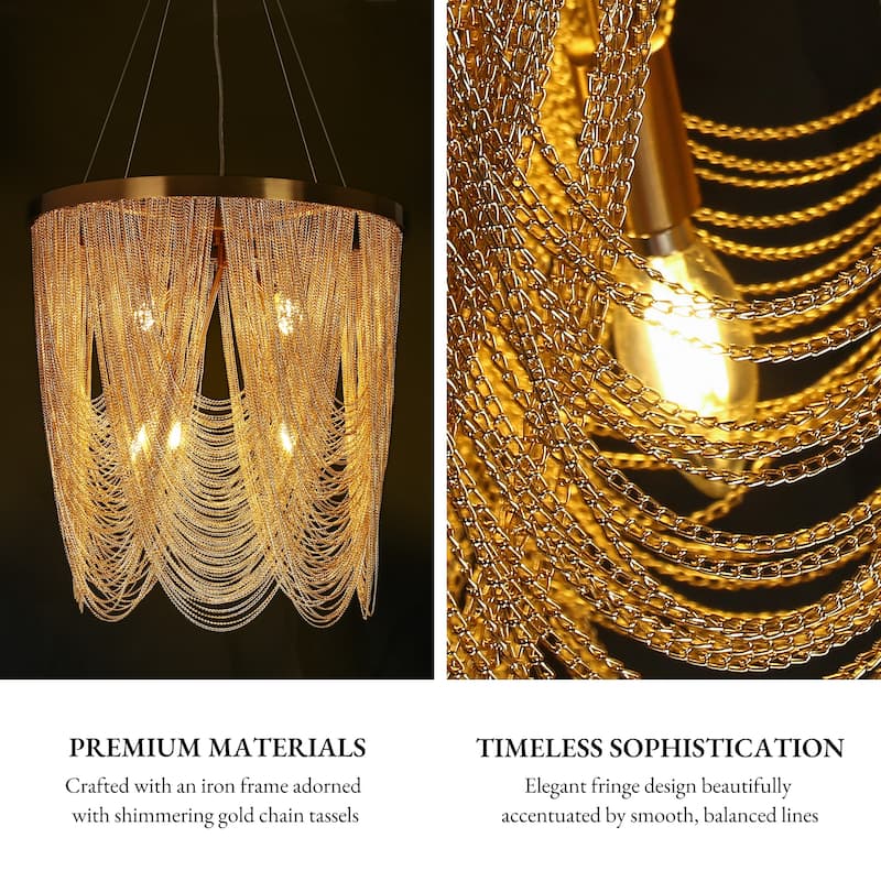 Modern Glam 7-Light Gold Fringe Chandelier for Dining Room Bedroom - Dia. 23.6" x H 25"