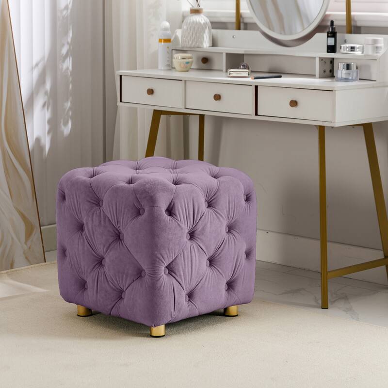 Modern Velvet Upholstered Square Tufted Ottoman by GDFStudio