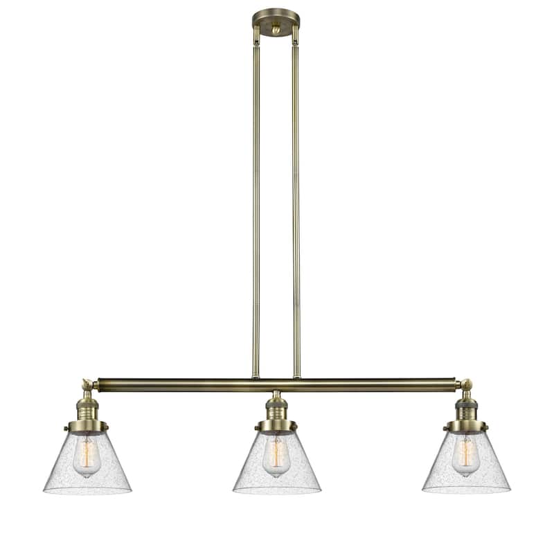 Innovations Lighting Large Cone 3 Light 40" Wide Linear Chandelier - Antique Brass / Seedy