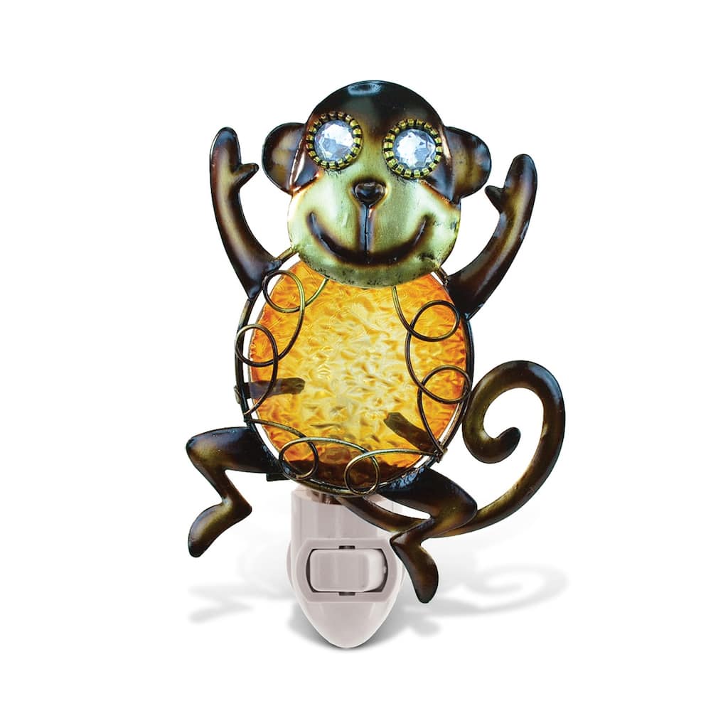 Puzzled Monkey Handcraft Art Glass and Metal Decorative Night Light