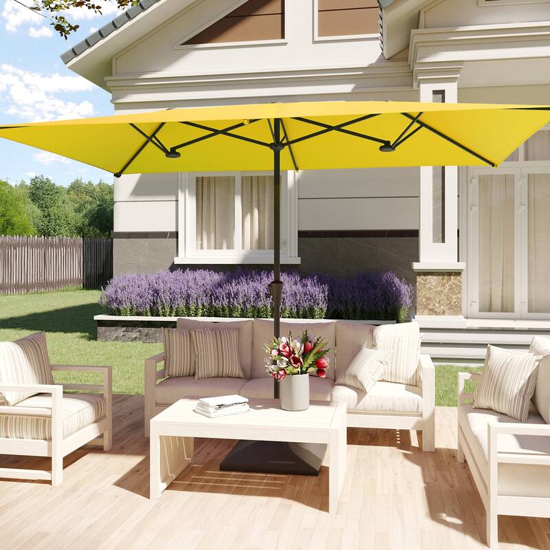 BONOSUKI 10 x 6.5Ft Double-Sided Patio Umbrella with Large Canopy Outdoor Table Umbrella for Garden and pool, Anthracite Gray - Yellow