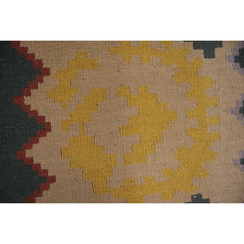 Hand Woven Oriental 100% Wool Carpet Southwestern Tribal Green Kilim Area Rug - 11' 8'' X 8' 11''