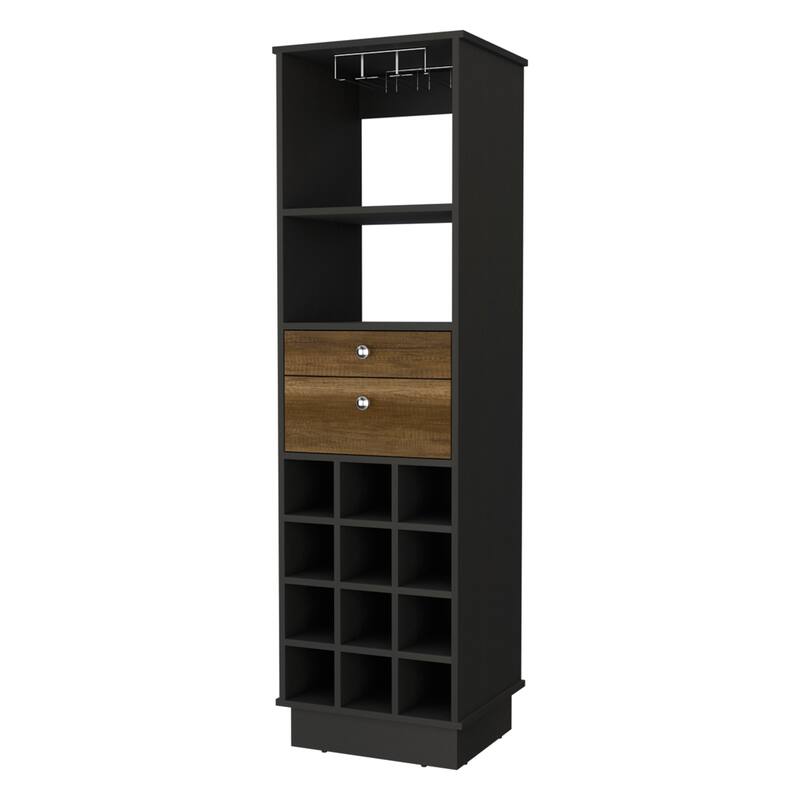Pierpont 12-Bottle 2-Drawer 1-Shelf Bar Cabinet Black Wengue and Walnut