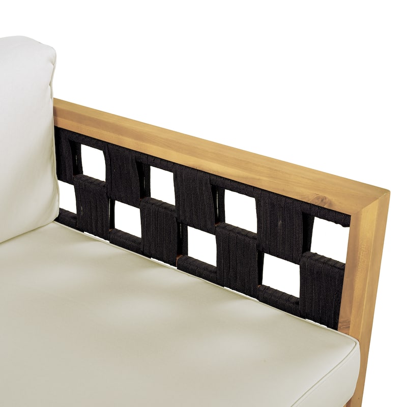 Christopher Knight Home - Modern Outdoor Patio Acacia Wood 3-Seater Daybed Sofa with Cushions, Rope Square Armrest & Teak Finish