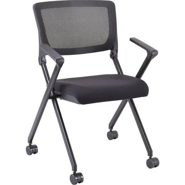 Lorell Mobile Mesh Back Nesting Chairs - Black Fabric Seat - Metal Frame - 2 / Carton Lorell Mobile Mesh Back Nesting Chairs - Black Fabric Seat - Metal Frame - 2 / Carton