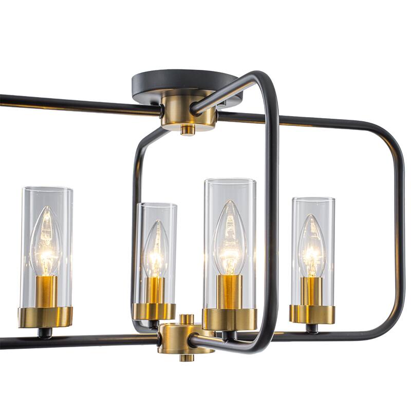 4 Light Industrial Black Metal Flush Mount Ceiling Light with Glass Tube Shade - Dia.20.28-in