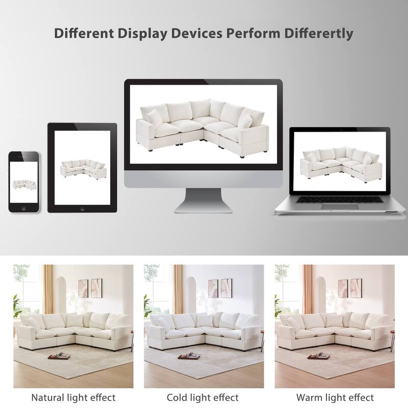Modern L Shaped Modular Sectional Sofa with Reconfigurable Chenille Seats and Foam Cushions for Living Rooms or Offices