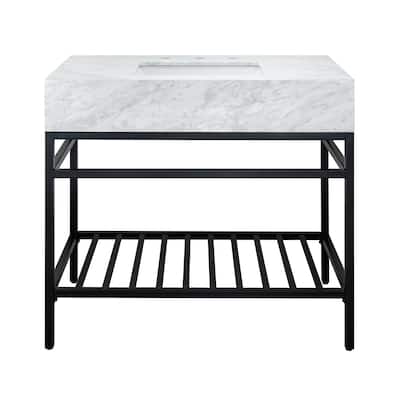 TEHOME Mayana 36'' Free-standing Single Bathroom Vanity with Carrara Marble Vanity Top