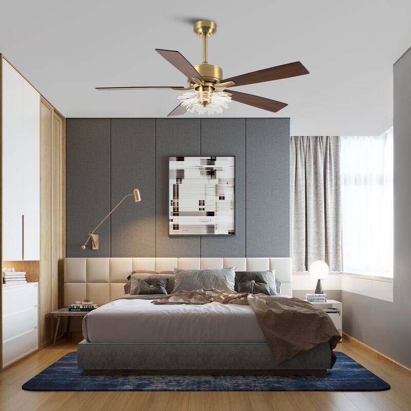 52" Modern Gold Acylic Flower Diammable Ceiling Fan with Light and Remote