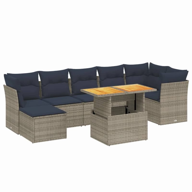 vidaXL Patio Sofa Set with Cushions Outdoor Furniture 8 Piece Poly Rattan - 21.7 x 24.4 x 27.2