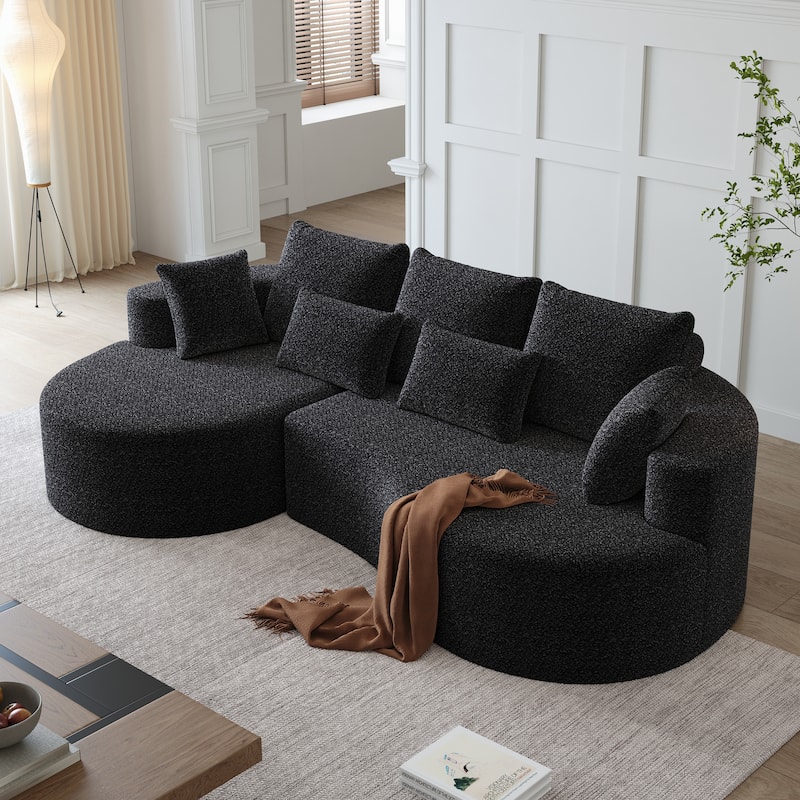 L-Shaped Curved Cloud Sectional Couch, Oversized Chenille Upholstered 4-Seater Sofa, Full Compressed Corner Sofa with 7 Pillows