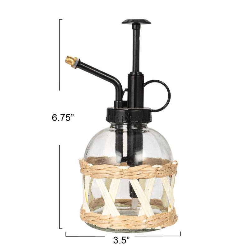 Glass Plant Mister with Woven Sleeve - 3.5"L x 3.0"W x 6.8"H