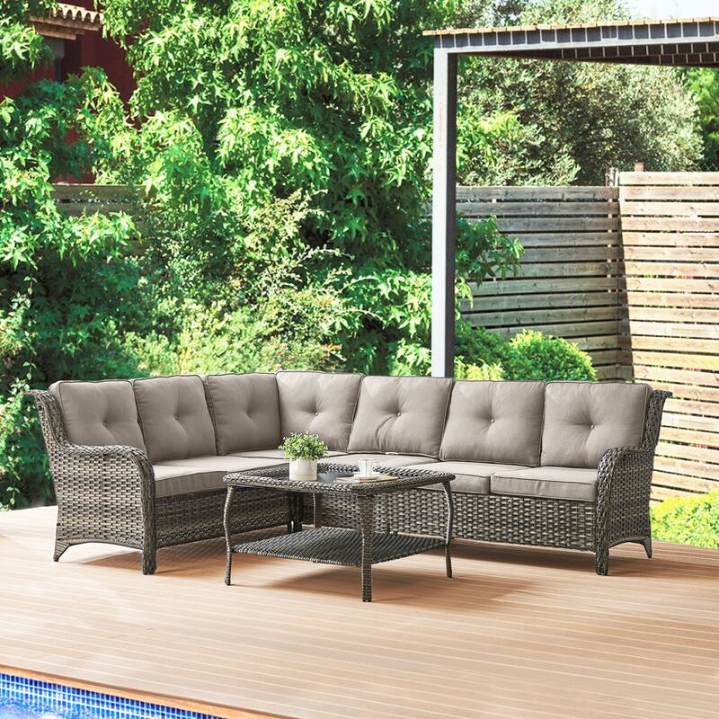 Gymojoy Outdoor Sofa Loveseat Corner Sofa Table Sets - Grey - Grey