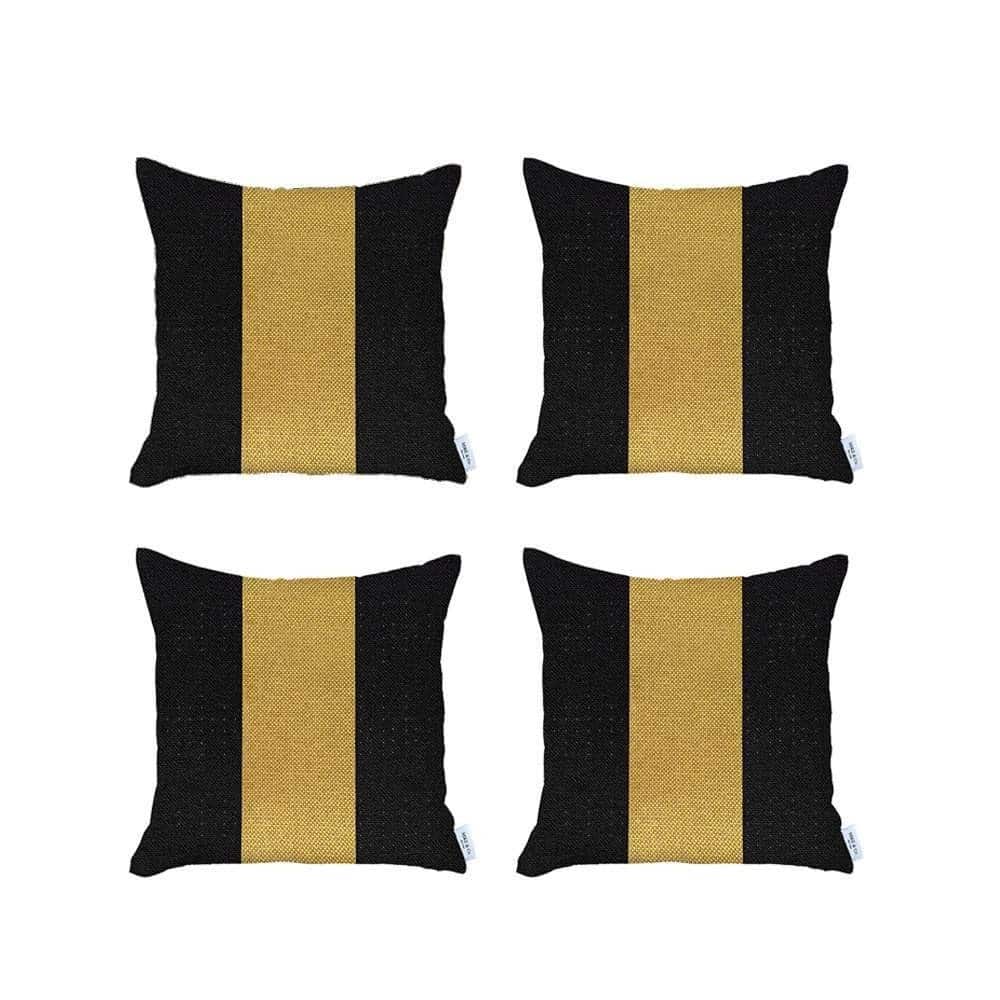 HomeRoots Set Of Four 18" X 18" Black And Yellow Geometric Zippered Handmade Polyester Throw Pillow