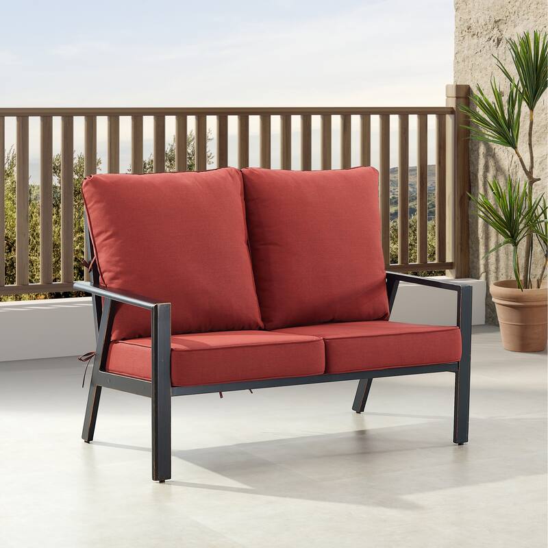 Black Aluminum Deep Seating Deep Seating Loveseat with Cushions - Red