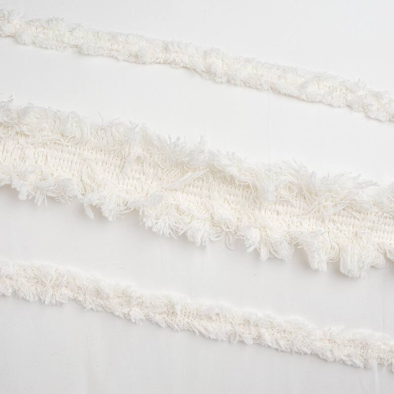Sweet Jojo Designs Ivory Bohemian Boho Chic Unstuffed Ottoman Pouf Cover Farmhouse Minimalist Macrame Tufted Trim Fringe Cotton