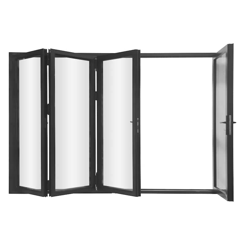 KaMic 120" x 80" 4-Panel Aluminum Patio Folding Door Right to Left-Outswing - Black