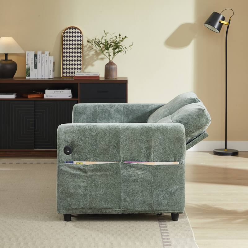 Anmytek Convertible Loveseat Sofa Bed with USB Ports and Adjustable Backrest Tufted Sleeper in Green