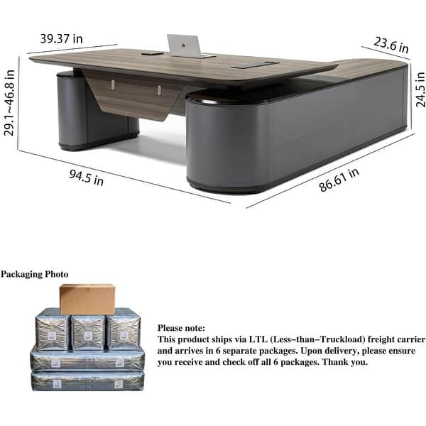 dimension image slide 2 of 3, WESOME Reversible L-Shaped Adjustable Height Executive Standing Desk with Oval Storage Cabinet