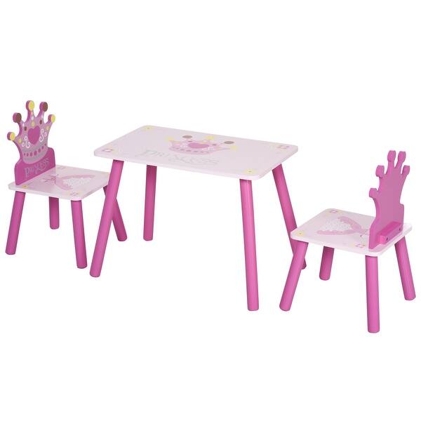 slide 2 of 8, 3-Piece Kids Wooden Table and Chair Set with Crown Pattern Gift for Girls Toddlers Arts Reading Writing Age 2-4 Years Pink