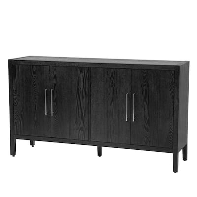 Delicate Wood Grain Storage Cabinet 4 Doors Buffet Cabinet Black Accent Sideboard with Adjustable Shelfs, for Study, Living Room