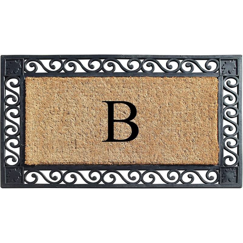 A1HC Rubber and Coir Maple Leaf, Heavy Weight Durable Monogrammed Doormat, 23"X38" Black - B