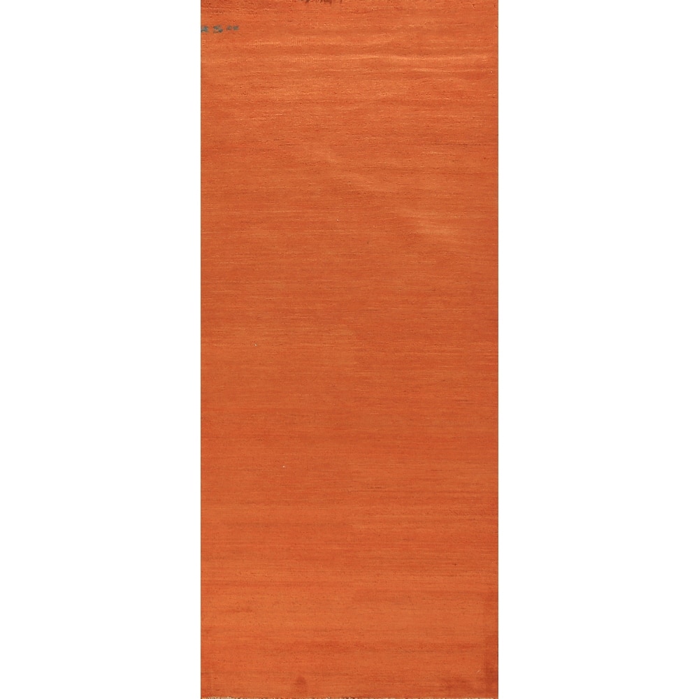 Orange Gabbeh Oriental Runner Rug Hand-Knotted Wool Carpet - 3'0" x 9'10"
