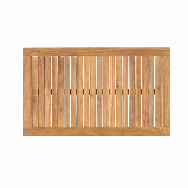 Acacia Wood Table Chairs Set with Slat Back Arm Chairs and Coffee Table, Outdoor Sectional Conversation Sets, 3-Piece