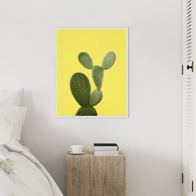 Yellow Cactus by Lola Peacock Framed Canvas Wall Art Print - Sylvie Beaded White
