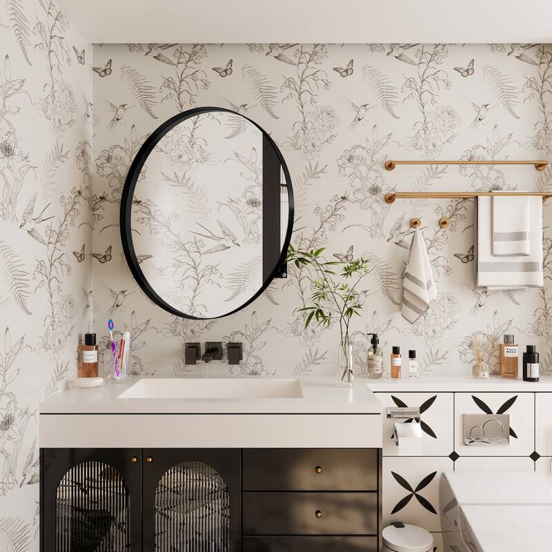 31.5 Inch Surface Mount Round Metal Framed Medicine Cabinet with Mirror and Adjustable Shelves Black Wall Mirror with Storage