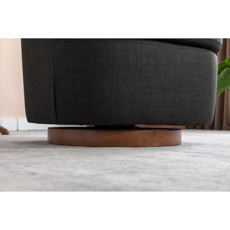 Fabric Swivel Accent Chair With Soild Wood Round Brown Base Leg