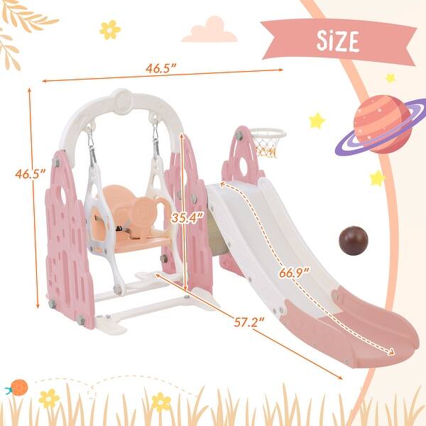 dimension image slide 0 of 2, 4 In 1 Toddler Slide And Swing Set Kids Freestanding Climber Slide Playset With Basketball Hoop Rocket Themed Slide