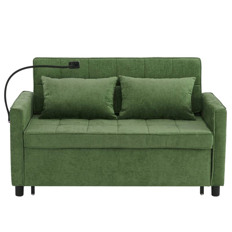 Convertible Sofa Bed with USB Ports & Phone Holder, Upholstery Sleeper Loveseat with Adjustable Backrest, Sofa Couch