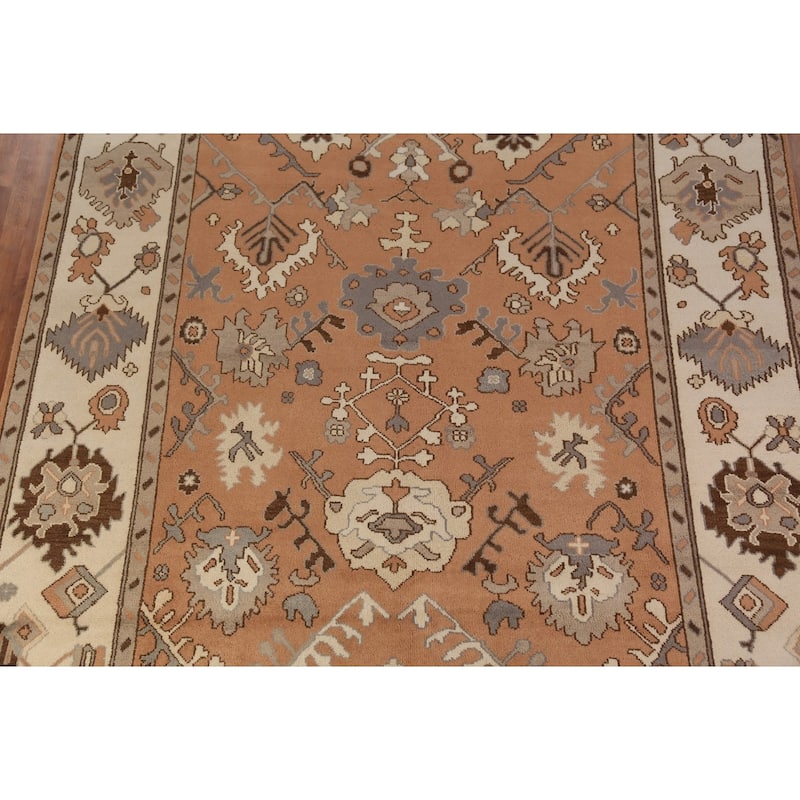 Orange Floral Oushak Indian Area Rug Handmade Wool Carpet - 9'1"x 11'11"