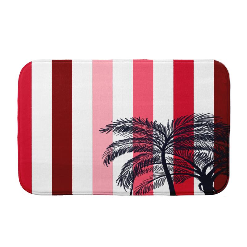 Thin Stripe Palm Bath Mat - 17 x 24 - Red