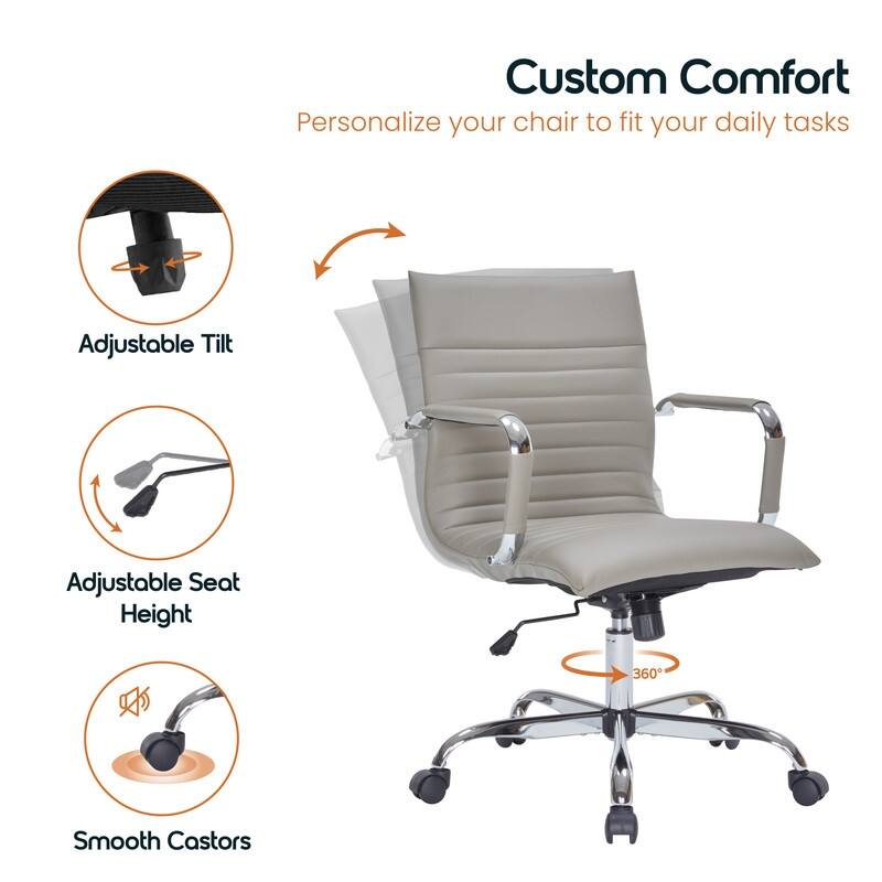 Harris Ergonomic Mid-Back Leather Office Chair with Metal Frame, Adjustable Height, Tilt Lock, and Swivel for Home Office