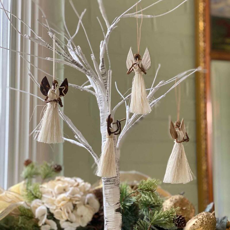 Handmade Sisal Angel Ornaments, Set of 4