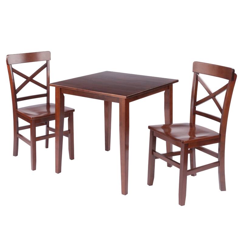 Groveland 3-Pc Set Dining Table with X-Back Chairs Walnut Finish