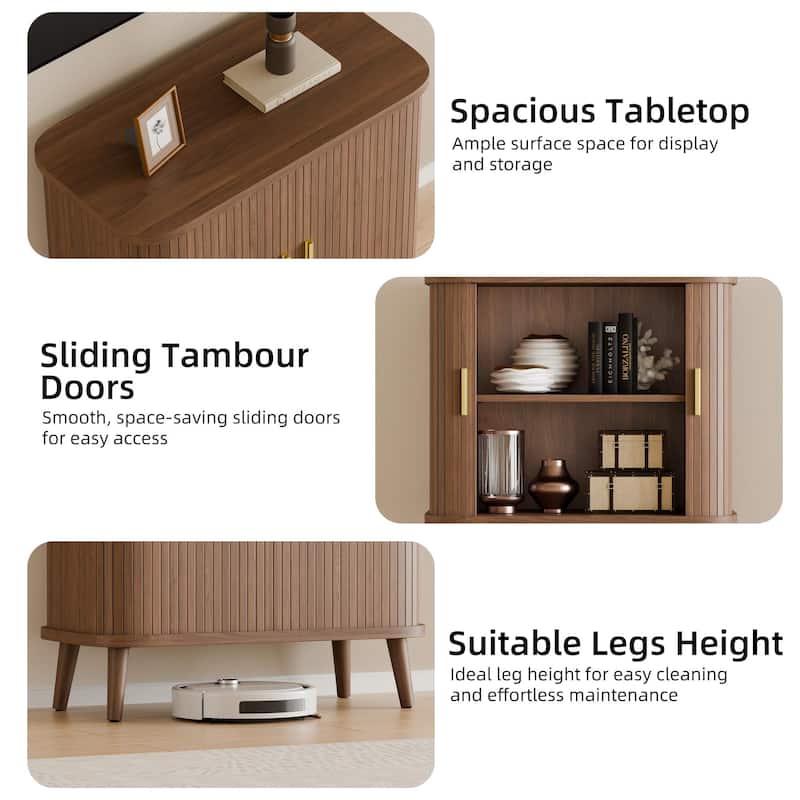 31" Sideboard Buffet Cabinet with 2 Sliding Tambour Doors and Adjustable Shelves