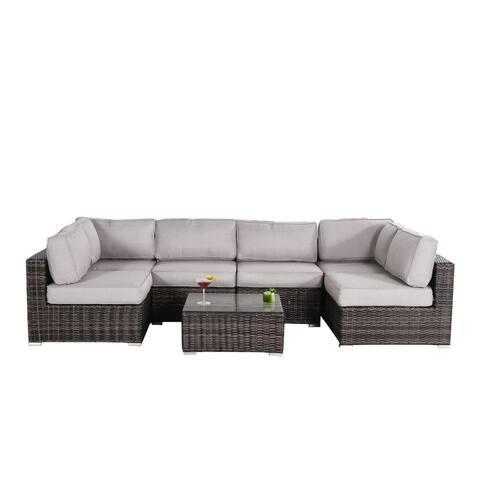 Outdoor 7 Piece Sectional Set with Coffee Table in Espresso and Olefin Gray