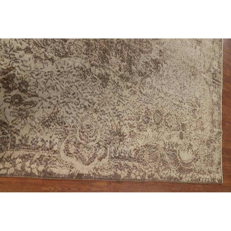 Distressed Anatolian Turkish Vintage Rug Handmade Beige Wool Carpet - 6'6" x 9'8"