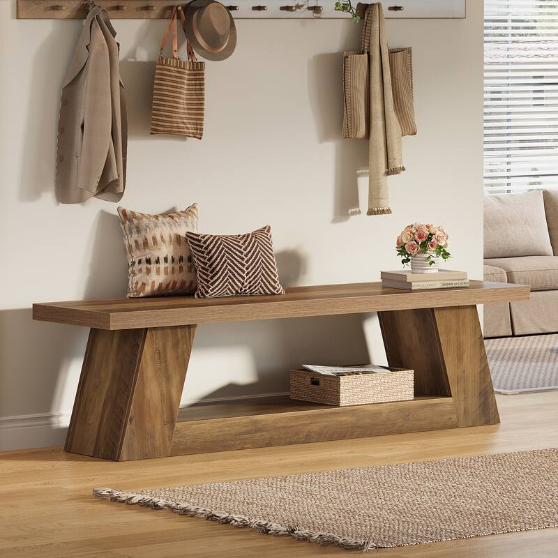 Entryway Bench with Storage End of Bed Bench for Bedroom - Brown