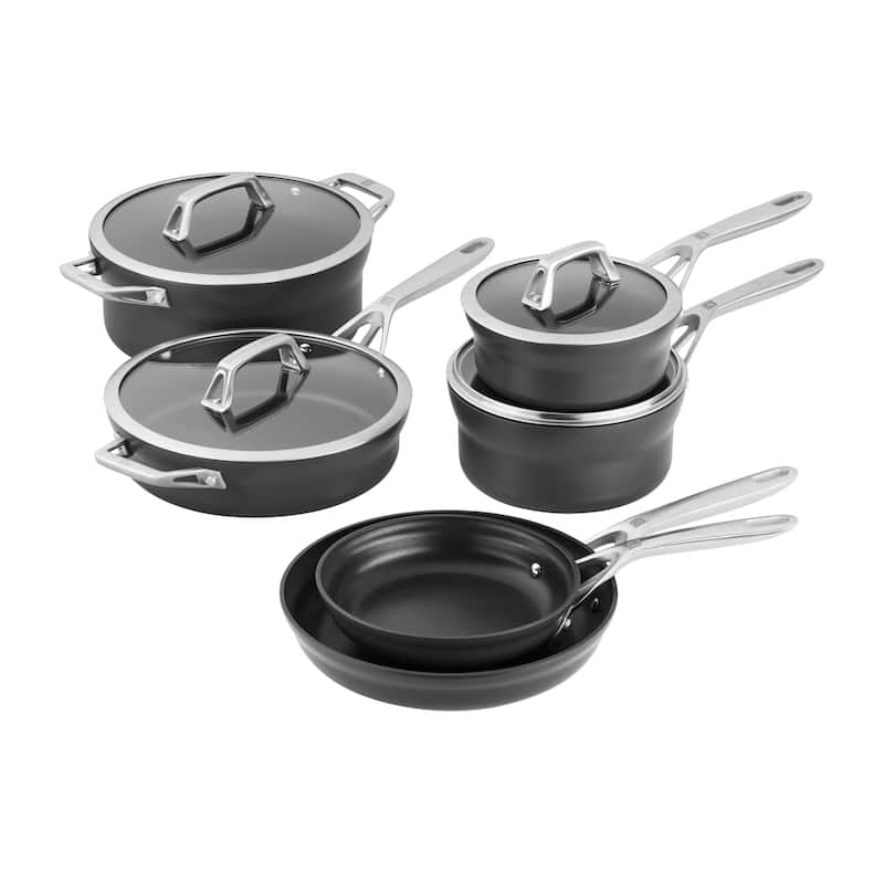 ZWILLING Motion Nonstick Hard-Anodized 10-Piece Cookware Set in Grey, Dutch Oven, Fry pan, Saucepan - 10-pc - Matte Black - 10 Piece - 10-pc
