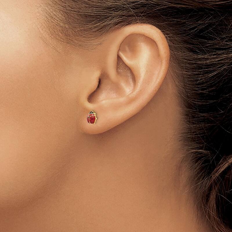Curata 14k Yellow Gold Enameled Ladybug Post Stud Earrings - 5.5x6mm
