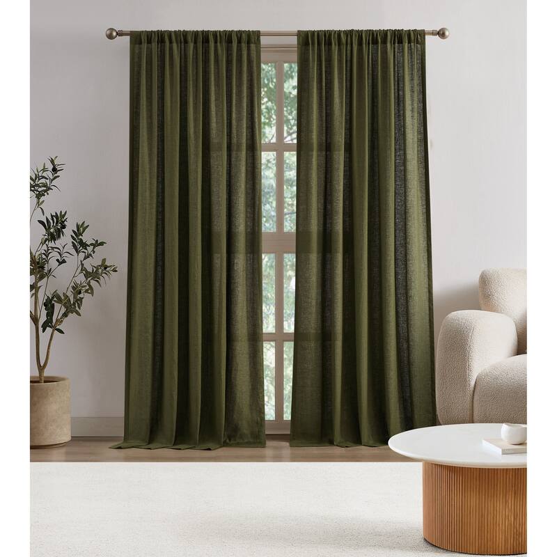 Brooklyn Loom Flax Linen Window Curtain Pair - Moss Green - 84 Inches
